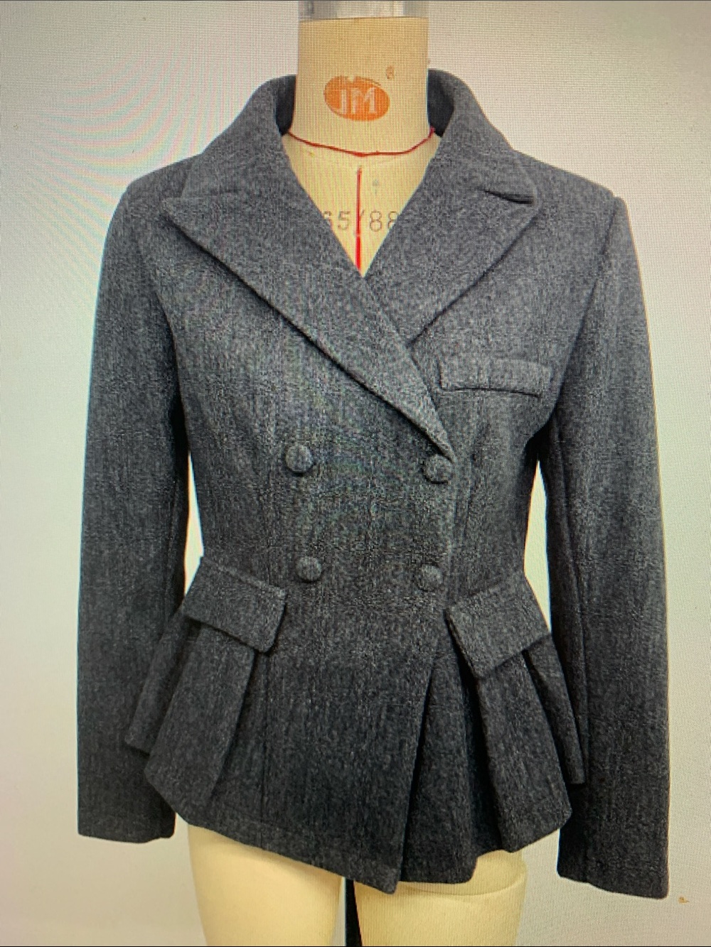 Women's Double-Breasted Gray Wool Peplum Jacket